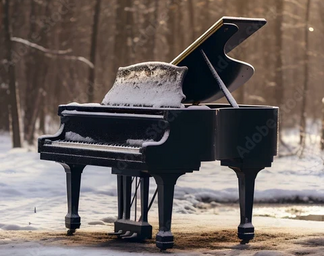  Flügel im verschneiten Winterwald mit Sonnenlicht im Hintergrund
